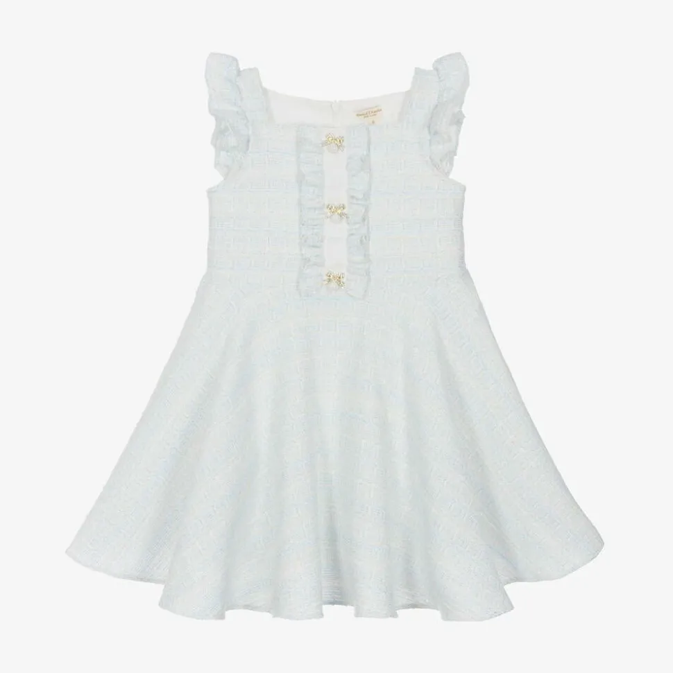 Girls Sparkly Blue Tweed Dress