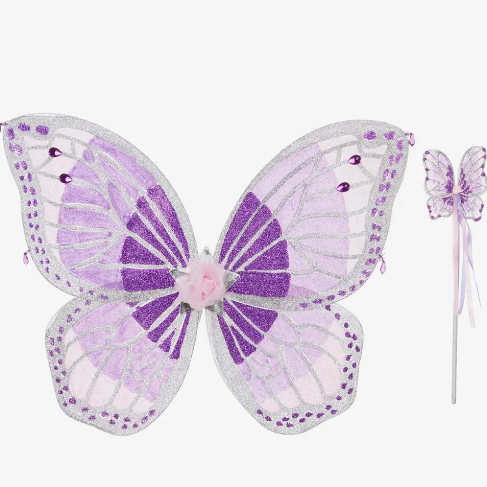 Girls Sparkly Purple Wings & Wand Dressing-Up Set