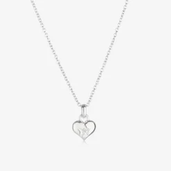Girls Sterling Silver Diamond Heart Necklace (38cm)