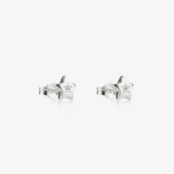 Girls Sterling Silver Diamond Star Earrings