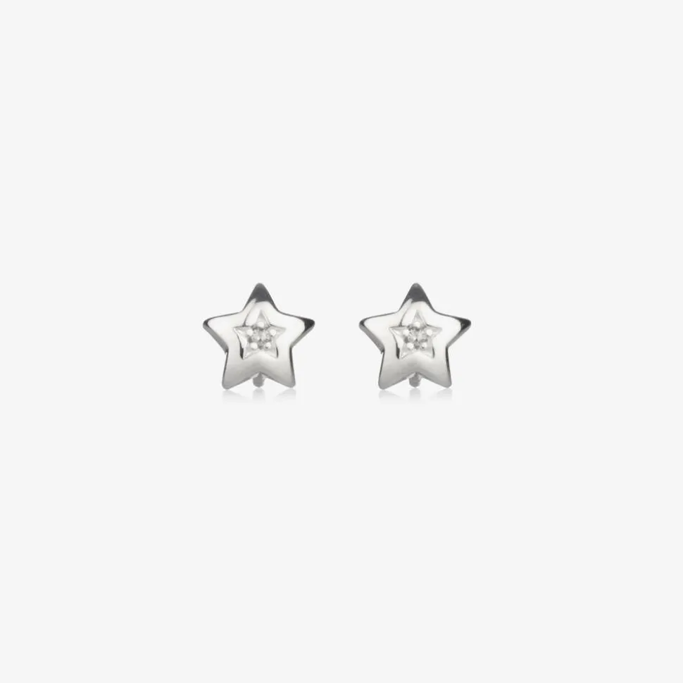 Girls Sterling Silver Diamond Star Earrings
