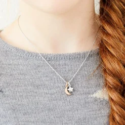 Girls Sterling Silver Star & Moon Necklace (38cm)