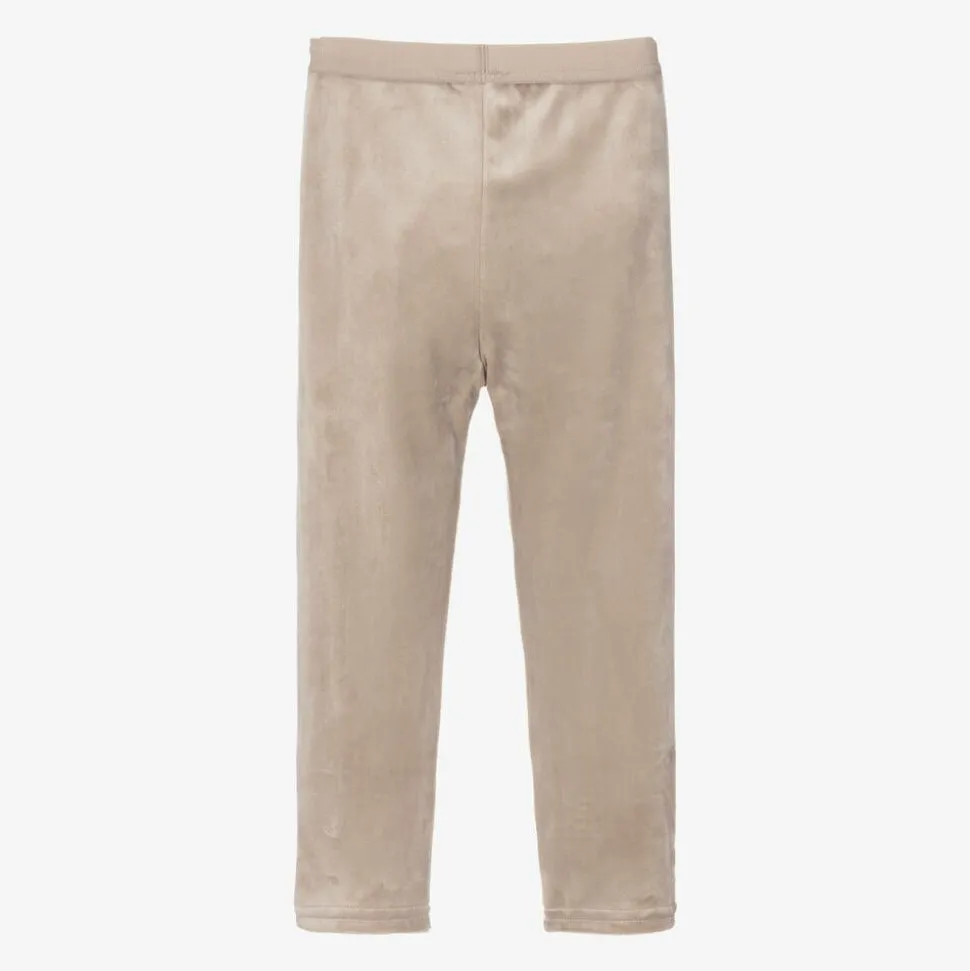 Girls Taupe Beige Velour Leggings