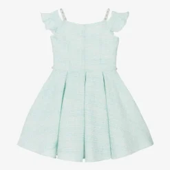 Girls Turquoise Blue Tweed Dress