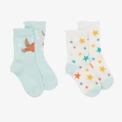 Girls White & Blue Cotton Socks (2 Pack)