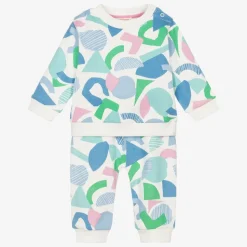 Girls White & Blue Cotton Tracksuit