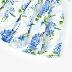 Girls White & Blue Floral Cotton Dress