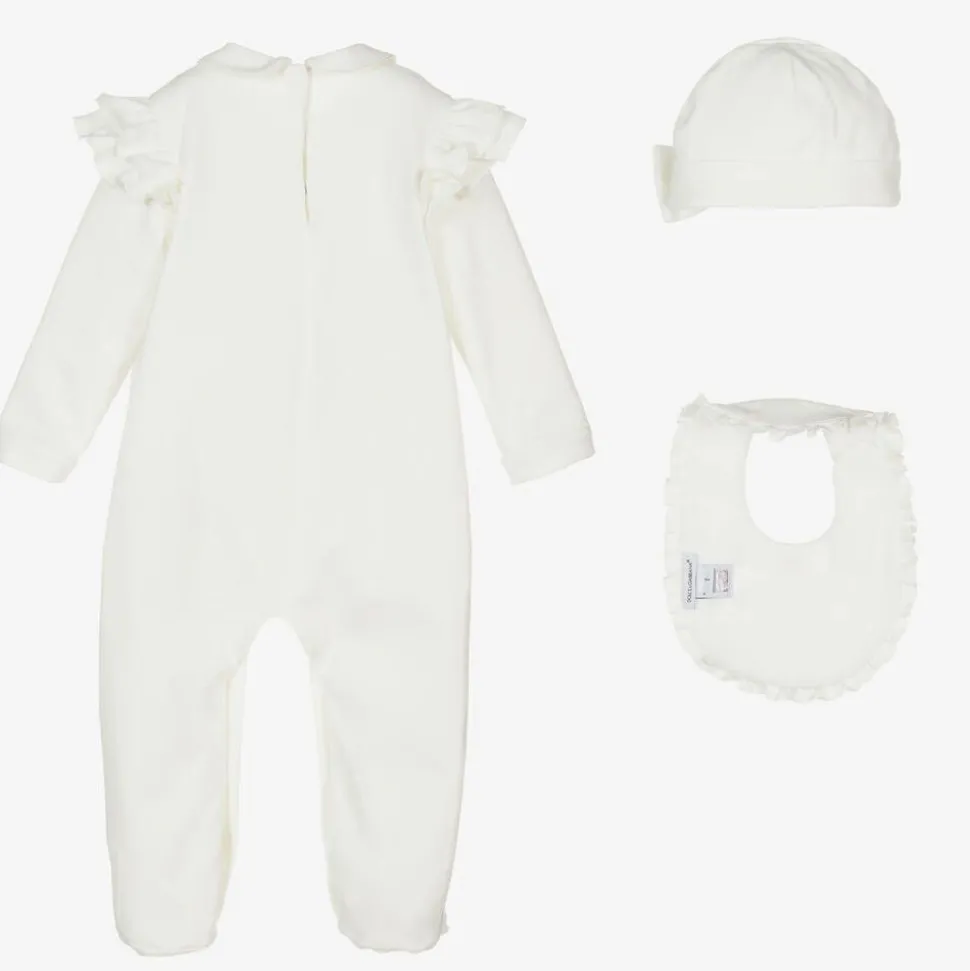 Girls White & Gold Cotton Babygrow Gift Set