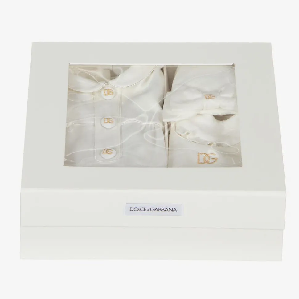 Girls White & Gold Cotton Babygrow Gift Set