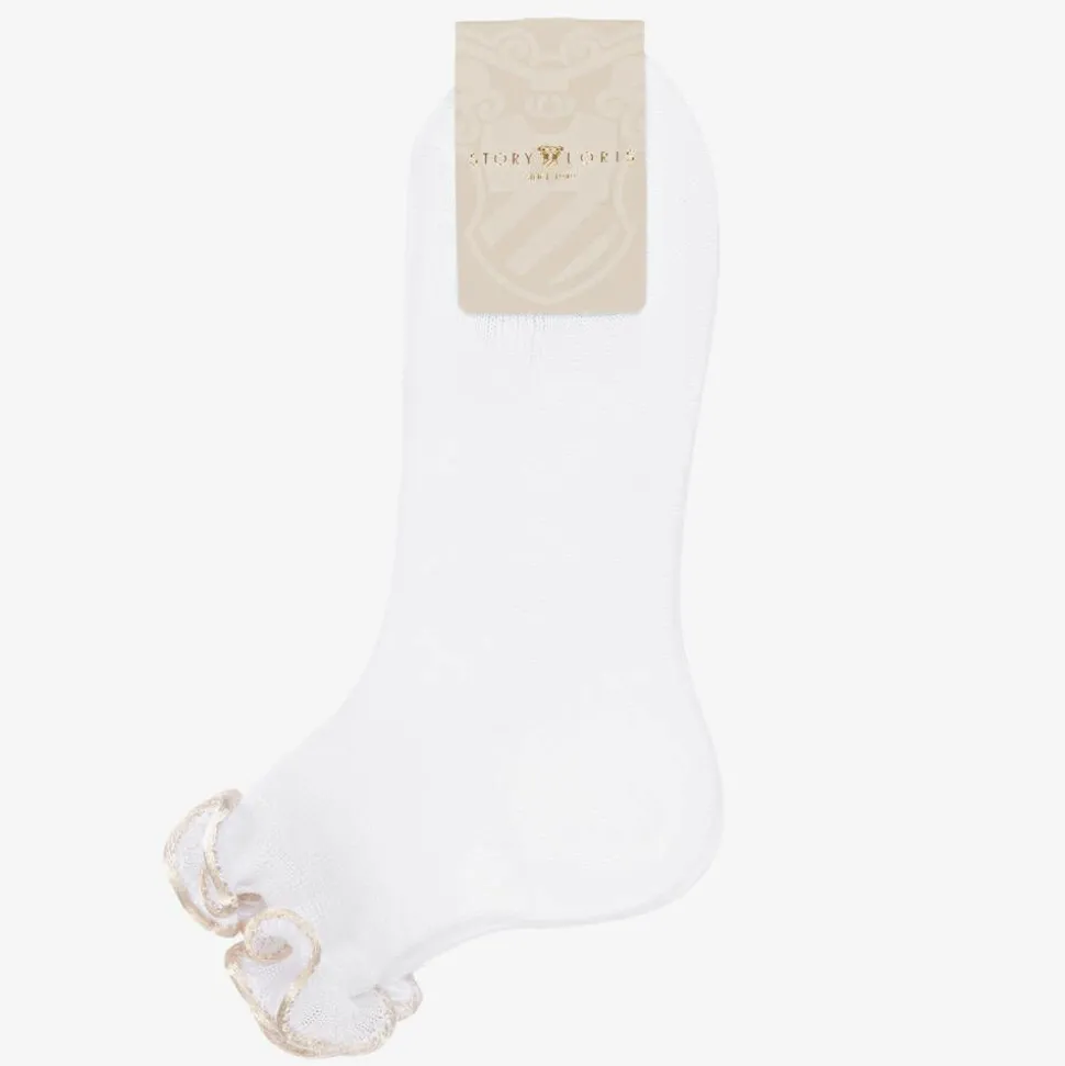 Girls White & Ivory Ruffle Socks