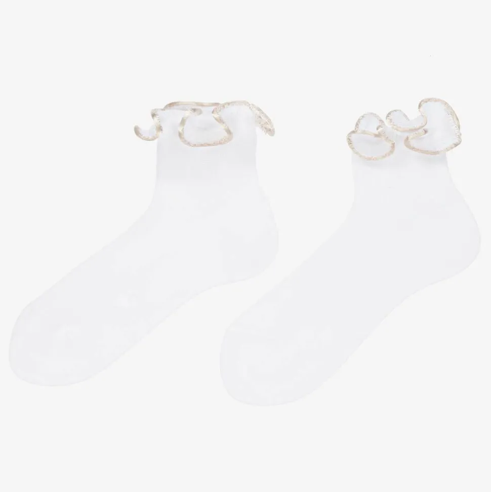 Girls White & Ivory Ruffle Socks