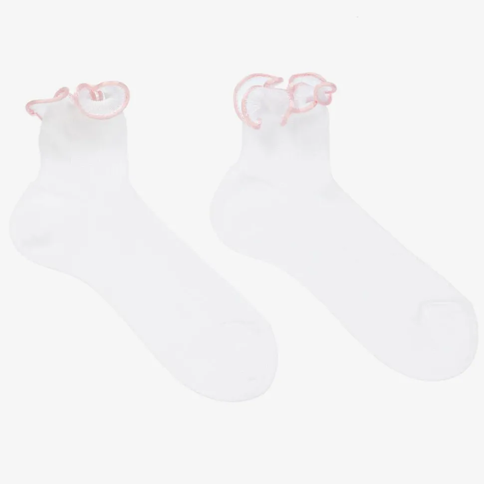 Girls White & Pale Pink Ruffle Socks