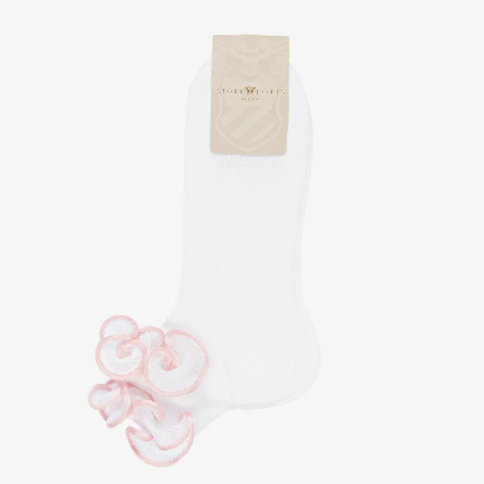 Girls White & Pale Pink Ruffle Socks