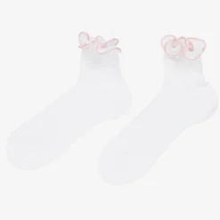 Girls White & Pale Pink Ruffle Socks
