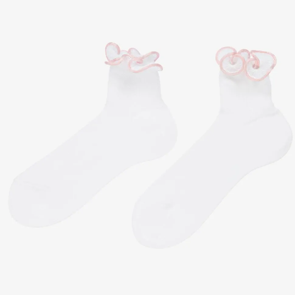 Girls White & Pale Pink Ruffle Socks