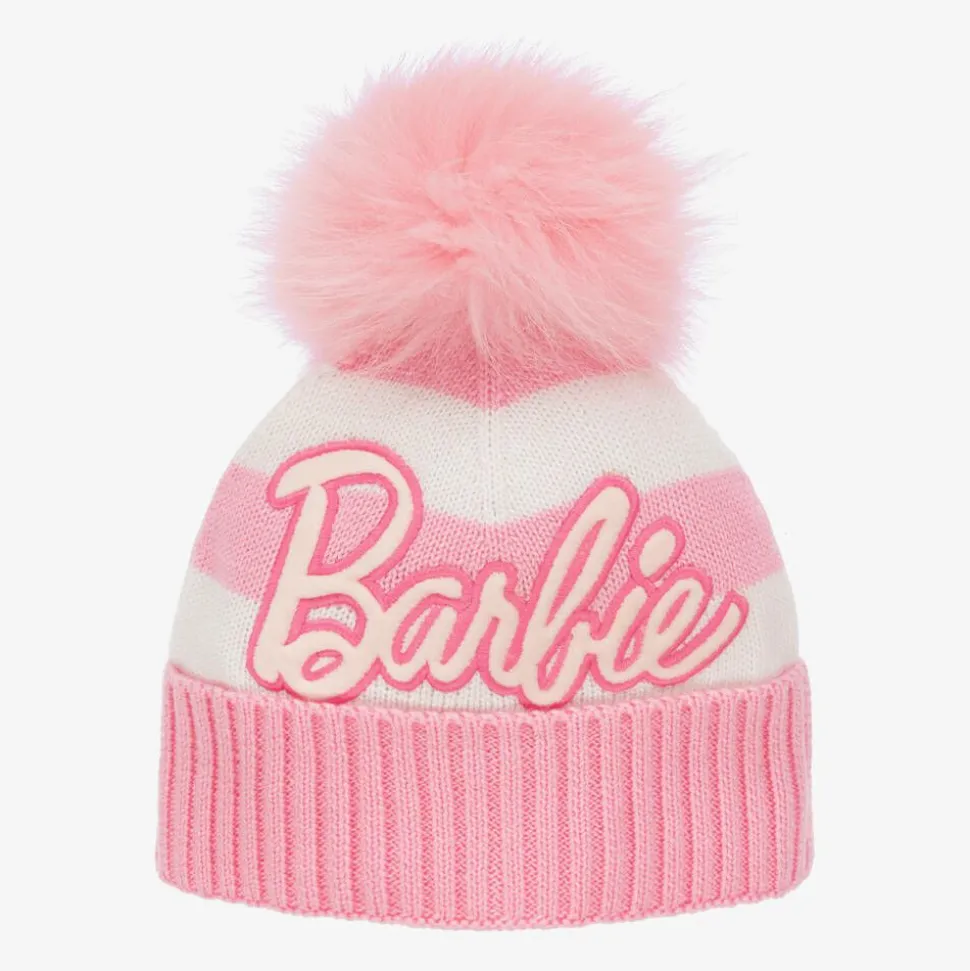 Girls White & Pink Knitted Beanie Hat