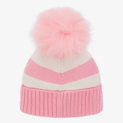 Girls White & Pink Knitted Beanie Hat