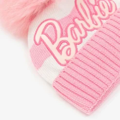 Girls White & Pink Knitted Beanie Hat