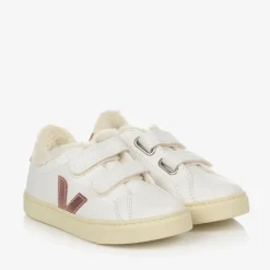 Girls White & Pink Leather Esplar Trainers
