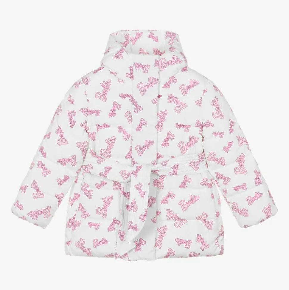Girls White & Pink Puffer Barbie Coat