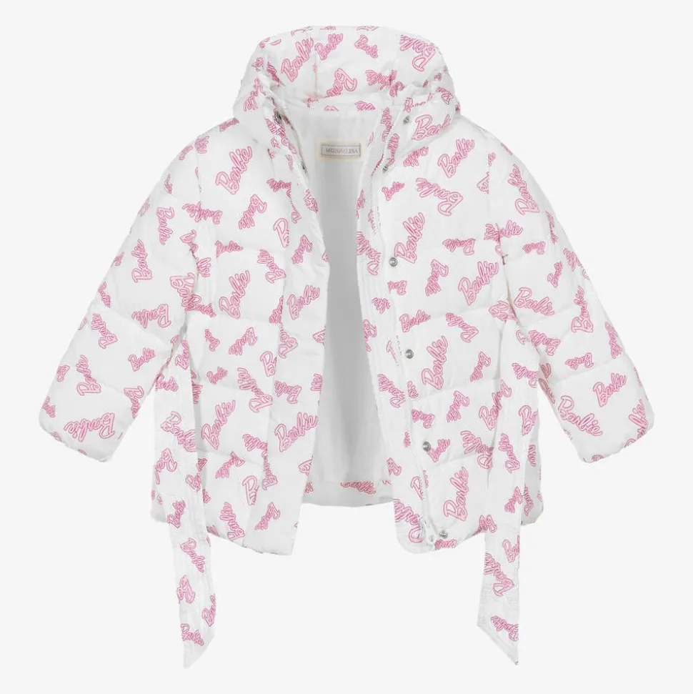 Girls White & Pink Puffer Barbie Coat
