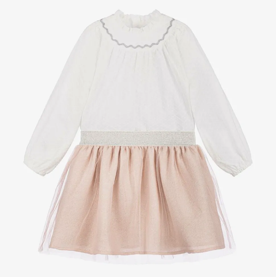 Girls White & Pink Tulle Skirt Set