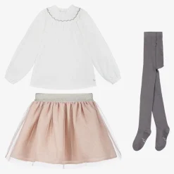 Girls White & Pink Tulle Skirt Set