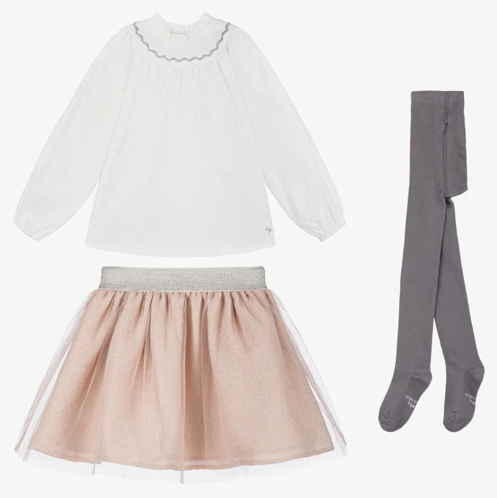 Girls White & Pink Tulle Skirt Set