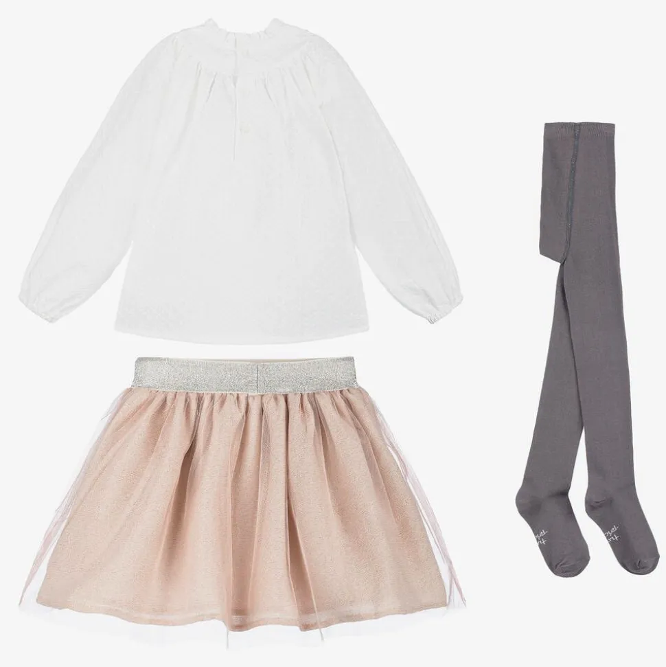 Girls White & Pink Tulle Skirt Set