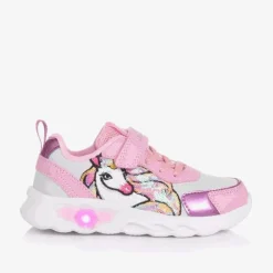 Girls White & Pink Unicorn Light-Up Trainers
