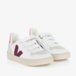 Girls White & Purple Faux Leather V-10 Trainers