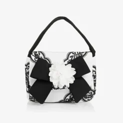 Girls White & Black Lace Handbag (17cm)