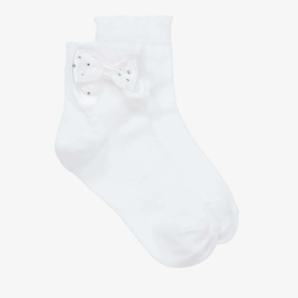Girls White Bow Cotton Socks