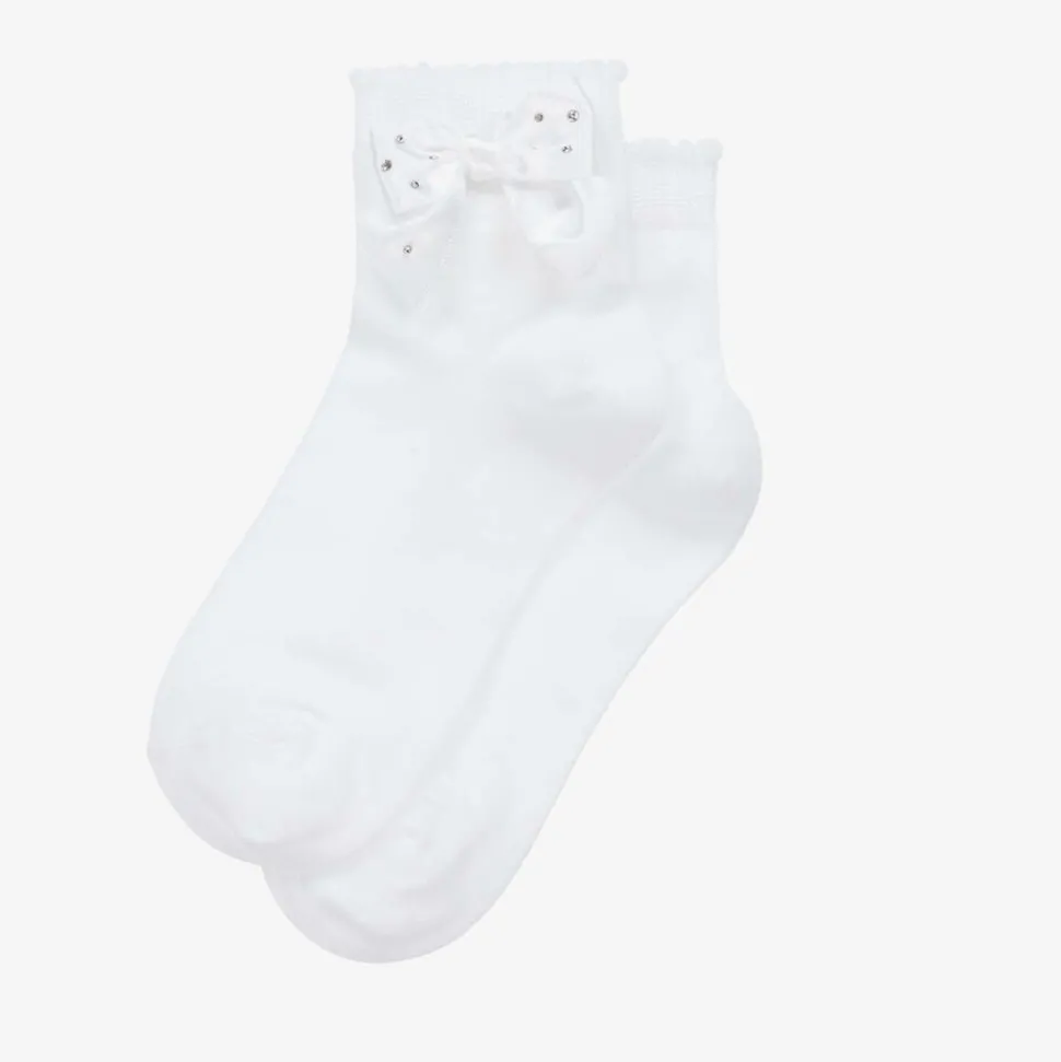 Girls White Bow Cotton Socks