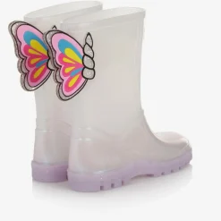Girls White Butterfly Rain Boots