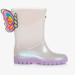 Girls White Butterfly Rain Boots