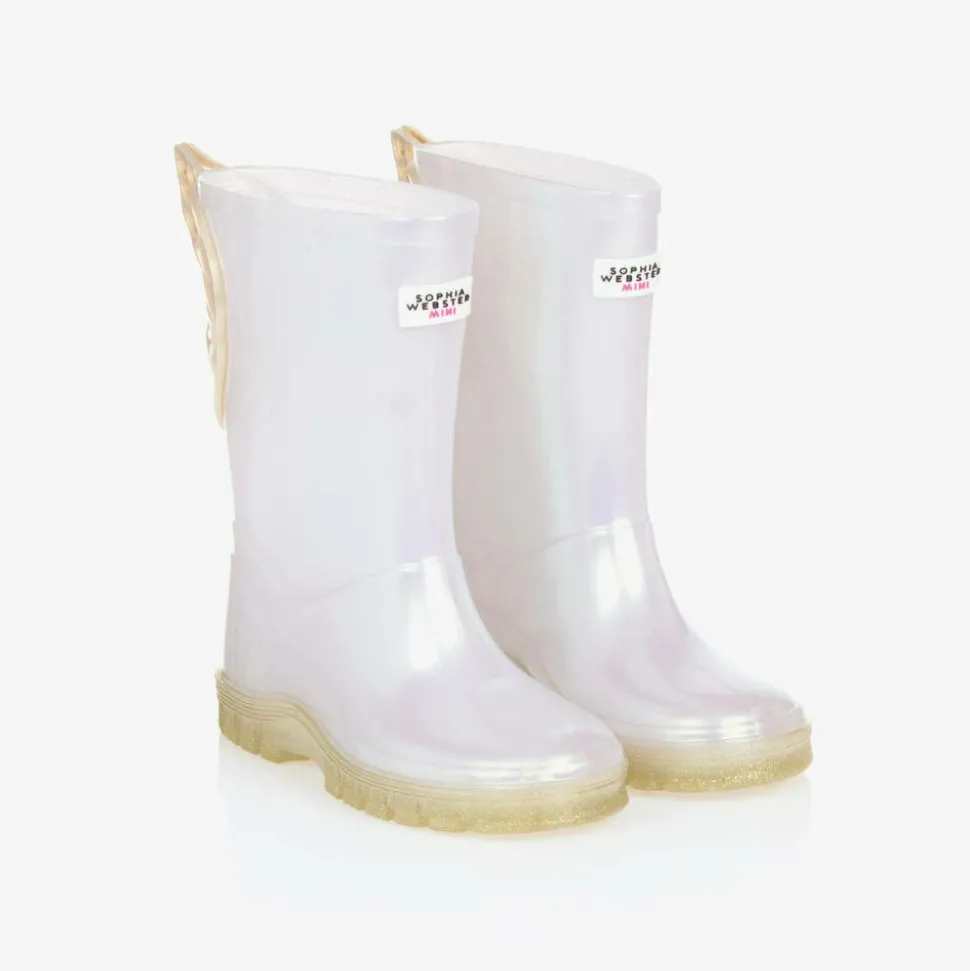 Girls White Butterfly Rain Boots