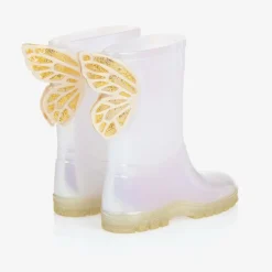 Girls White Butterfly Rain Boots