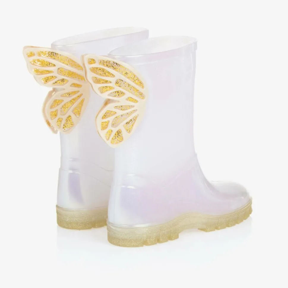 Girls White Butterfly Rain Boots