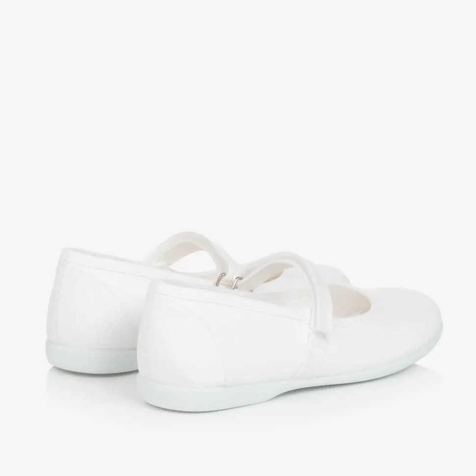 Girls White Canvas Bar Shoes