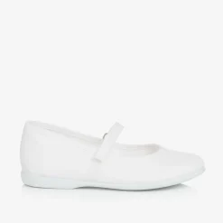 Girls White Canvas Bar Shoes