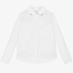 Girls White Cotton Beaded Collar Blouse