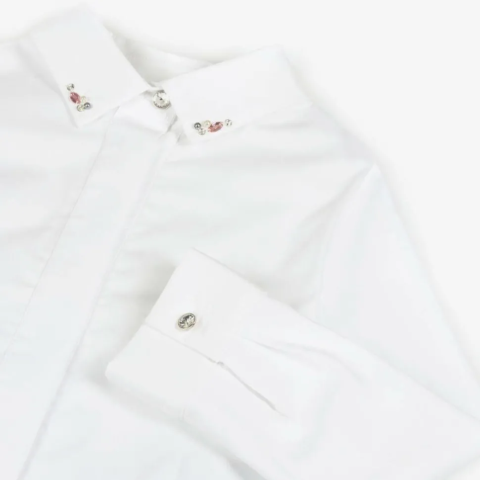 Girls White Cotton Beaded Collar Blouse