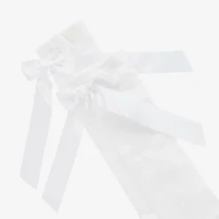 Girls White Cotton Bow Socks