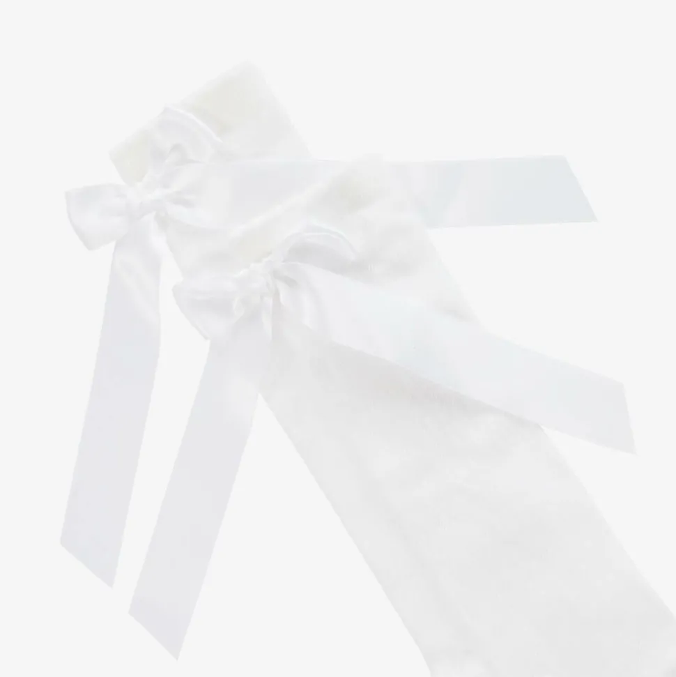 Girls White Cotton Bow Socks