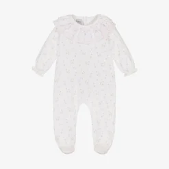 Girls White Cotton Duck Print Babygrow