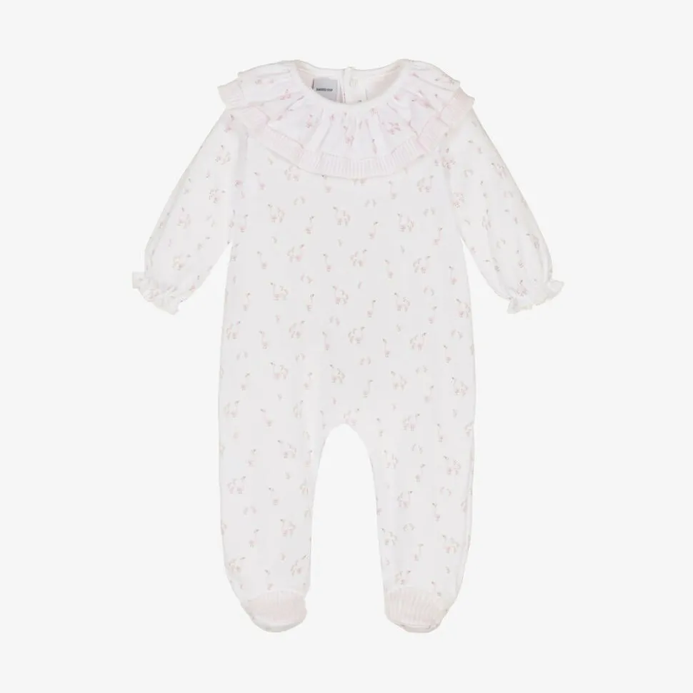 Girls White Cotton Duck Print Babygrow