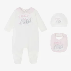 Girls White Cotton Dumbo Babygrow Set