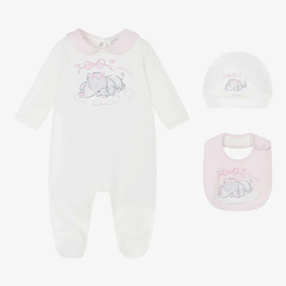 Girls White Cotton Dumbo Babygrow Set