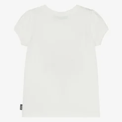 Girls White Cotton Floral T-Shirt